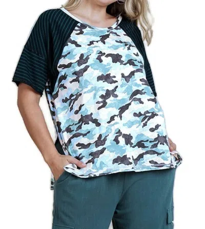 Umgee Camo & Striped Top - Plus In Green