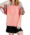 Umgee Camo Bell Sleeve Top In Peach In Pink