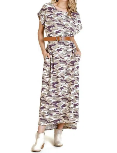 Umgee Camo Maxi Dress In Taupe In Multi