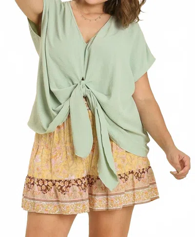 Umgee Cap Sleeve Twist Front V-neck Top - Plus In Mint In Green