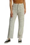 Umgee Cargo Denim Pants In Light Olive In Multi