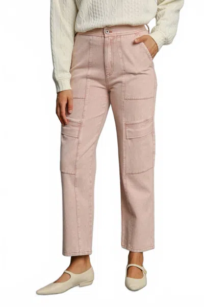 Umgee Cargo Denim Pants In Mauve In Pink