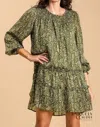 Umgee Casey Paisley & Lurex Tiered Mini Dress In Olive In Green