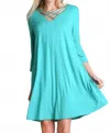 Umgee Casual Crossed Neck Shift Dress In Jade In Blue