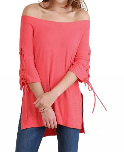 Umgee Casual Cutie Lace Up Top In Strawberry In Red