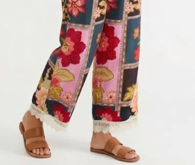 Umgee Celia Abstract Patchwork Print Pants In Pink Mix