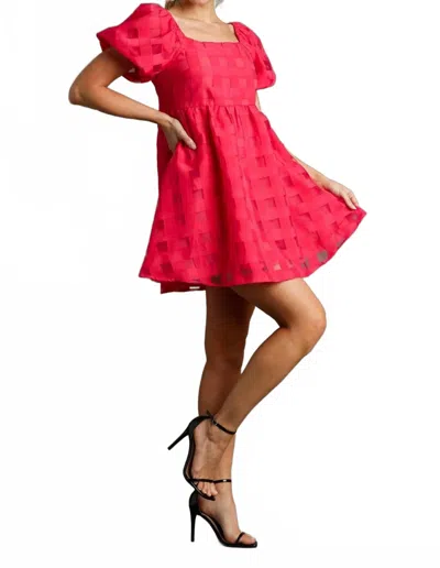 Umgee Checkered Organza Mini Dress In Cherry Red