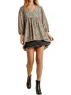 Umgee Cheetah Babydoll Top In Latte In Multi