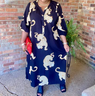 Umgee Cheetah Print Half Button Down Dress In Black In Multi