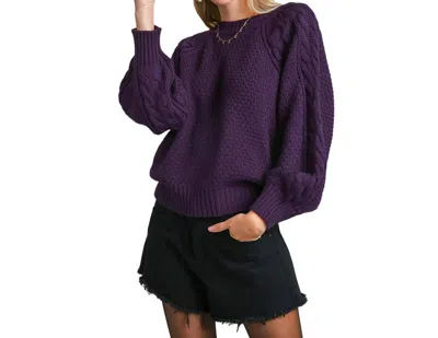 Umgee Chenille Cable Knit Sweater In Eggplant In Purple