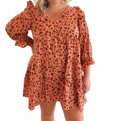 Umgee Cider Fall Mini Dress - Plus In Rust In Brown