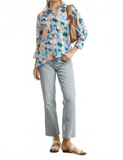 Umgee Coastal Bloom Blouse In Blue Mix