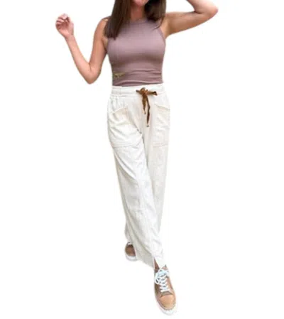 Umgee Coastal Comfort Linen Wide-leg Pants In Oatmeal In White