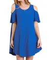 Umgee Cold Shoulder Butterfly Sleeve Dress In Cobalt Blue In Blue