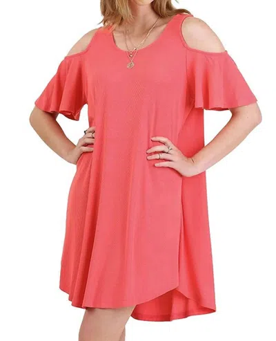 Umgee Cold Shoulder Butterfly Sleeve Dress In Strawberry In Red