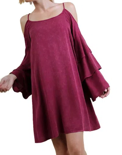 Umgee Cold Shoulder Layered Bell Sleeve Dress In Berry In Pink