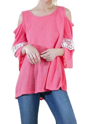 Umgee Cold Shoulder Ruffle Sleeve Top In Coral In Pink
