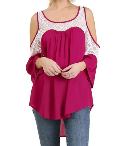 Umgee Cold Shoulder Top With Lace Details In Berry In Purple