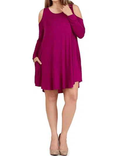 Umgee Cold Shoulder Layered Bell Sleeve Dress In Berry In Burgundy