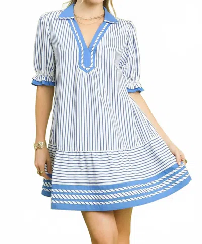 Umgee Collared Mini Dress In Ocean In Blue