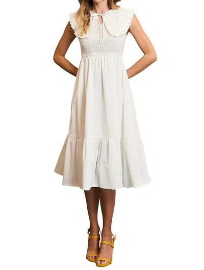 Umgee Collared Smocked Midi Dress In Off White