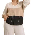 Umgee Color Block Balloon Sleeve Top In Latte Multi In Beige