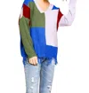 Umgee Color Block Frayed Hem Sweater In Olive/lavender In Multi