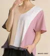 Umgee Color Block Gauze Top In Mauve & Grey