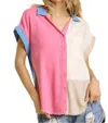 Umgee Color Block Gauze Top In Pink, White, Blue In Multi
