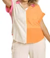 Umgee Color Block Gauze Top In White/orange In Multi