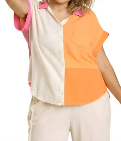 Umgee Color Block Gauze Top In White/orange In Multi
