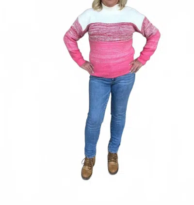 Umgee Color Block Mock Neck Knitted Pullover Sweater In Pink In Multi