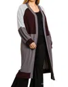 Umgee Color Block Ribbed Sweater Cardigan In Charcoal/wine In Multi
