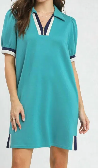 Umgee Color Block Zip Front Shift Dress In Multi In Green
