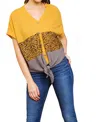 Umgee Colorblock Waffle Top In Animal Print In Multi