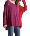 Umgee Contrast Color Raw Edge Long Sleeve Top In Grape