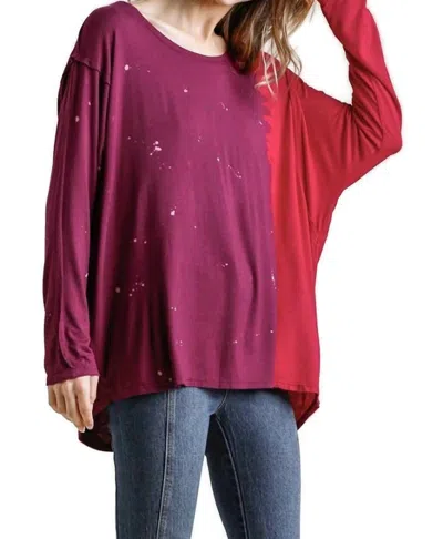 Umgee Contrast Color Raw Edge Long Sleeve Top In Grape In Multi