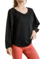 Umgee Contrast Knit Puff Sleeve Top In Black In Black