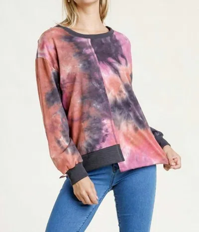 Umgee Contrast Trim Tie Dye Top In Mauve In Multi