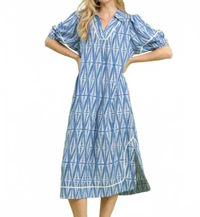 Umgee Cora Geometric Print Midi Dress In Cerulean In Blue