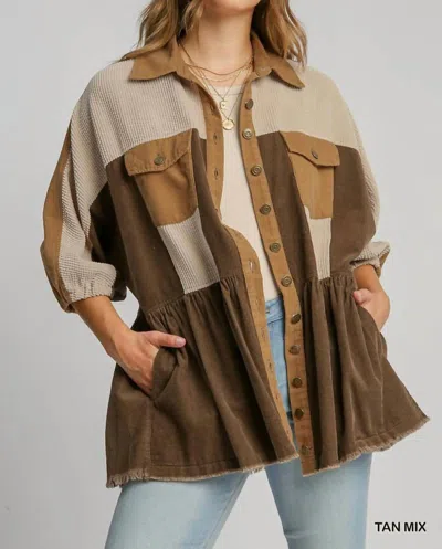 Umgee Corduroy Button Down Jacket In Tan Mix In Multi