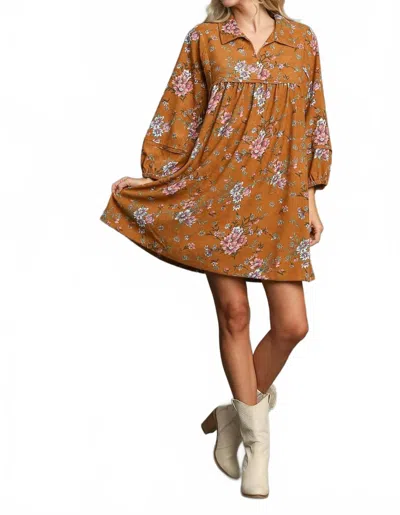 Umgee Corduroy Dress In Camel In Multi