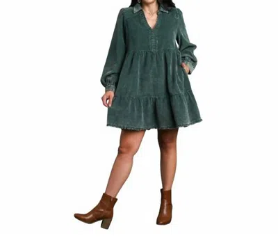 Umgee Corduroy Dress In Hunter Green