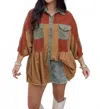 Umgee Corduroy Fab Colorblock Tunic Top In Rust