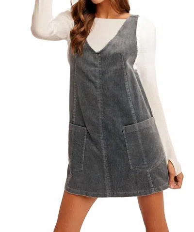 Umgee Corduroy Pinafore Overall Mini Dress In Black In Gray