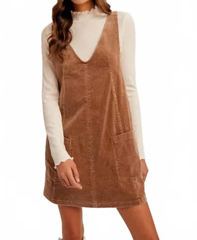 Umgee Corduroy Pinafore Overall Mini Dress In Camel In Brown