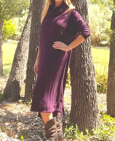 Umgee Cow Neck Midi Sweater Dress In Plum In Purple