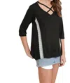 Umgee Criss Cross Crochet Tunic In Black