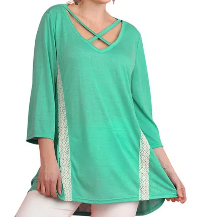 Umgee Criss Cross Crochet Tunic Top In Green