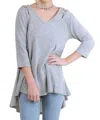 Umgee Criss Cross Cutout Detail Tunic Top In Heather Grey In Grey